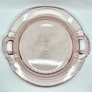 Vintage Pink Depression Glass Round Tray with Handles